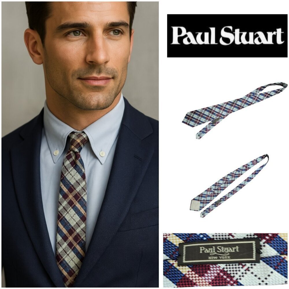 Paul Stuart 100% Silk (Men's) Plaid Multi-Color Tie Hand Made In The US